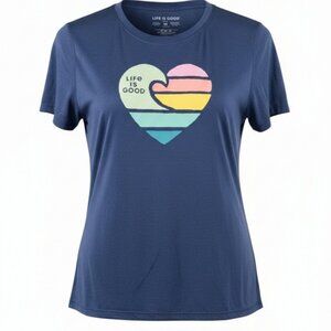 Life Is Good SZ M Active Short Sleeve Clean Wave Heart Graphic Dark Blue Tee